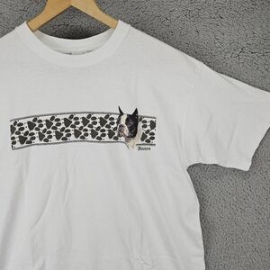 Vintage Boston Terrier Dog Men’s Size Large White Basic T-Shirt Graphic Print